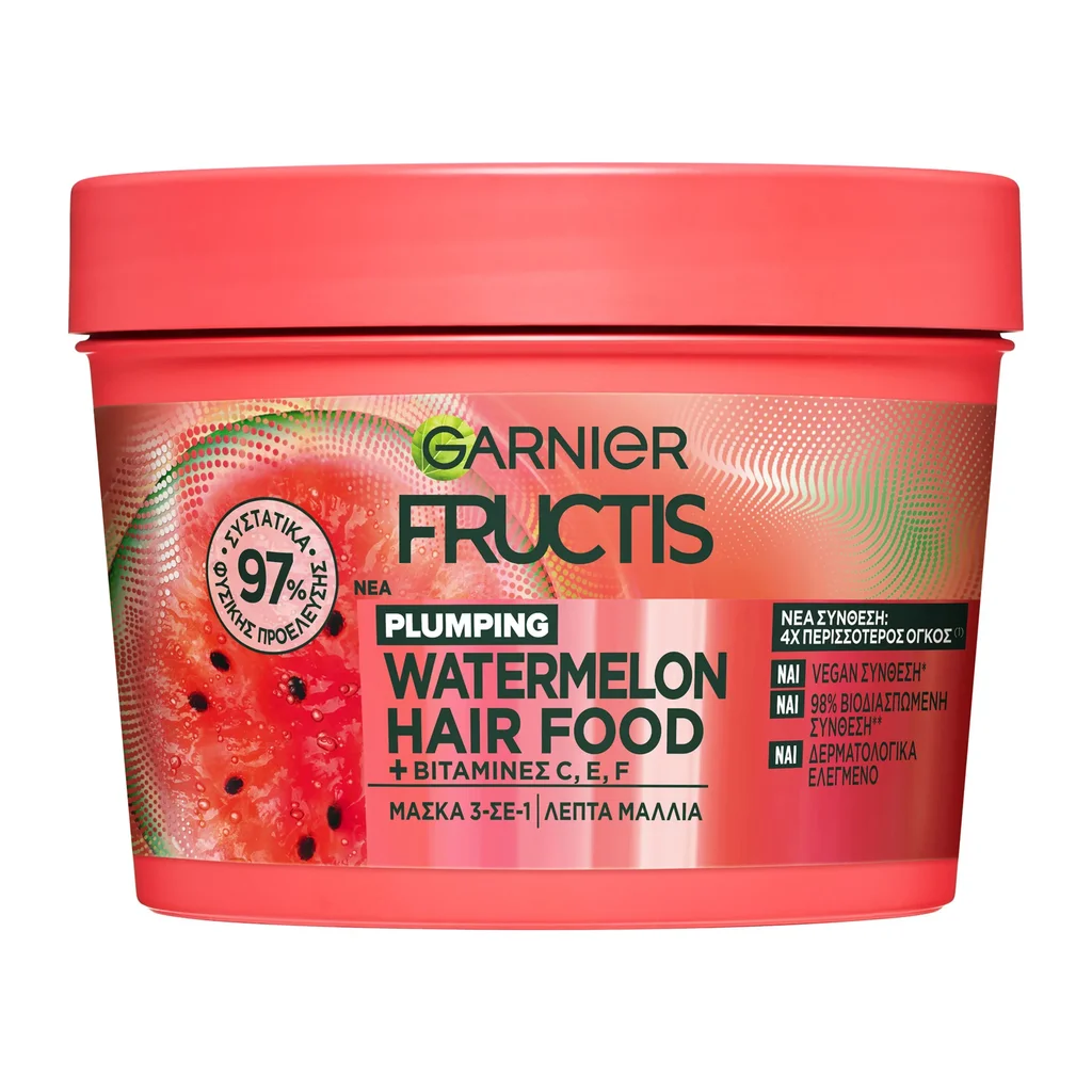 3600542572521_1 Fructis Hairfood Watermelon Μάσκα Μαλλιών 3Σε1 400Ml - Image 1
