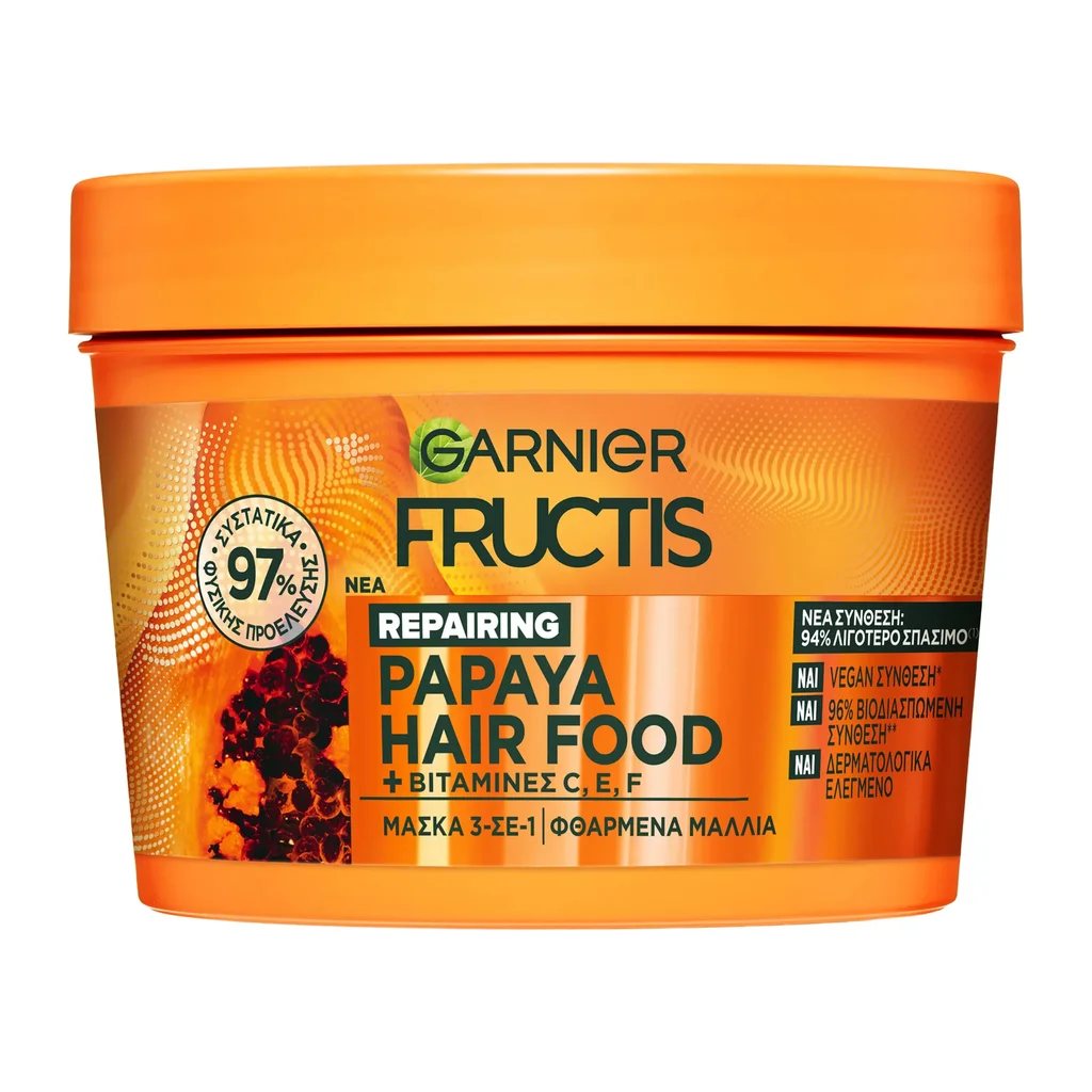 3600542572552_1 Fructis Hairfood Papaya Μάσκα Μαλλιών 3Σε1 400Ml - Image 1