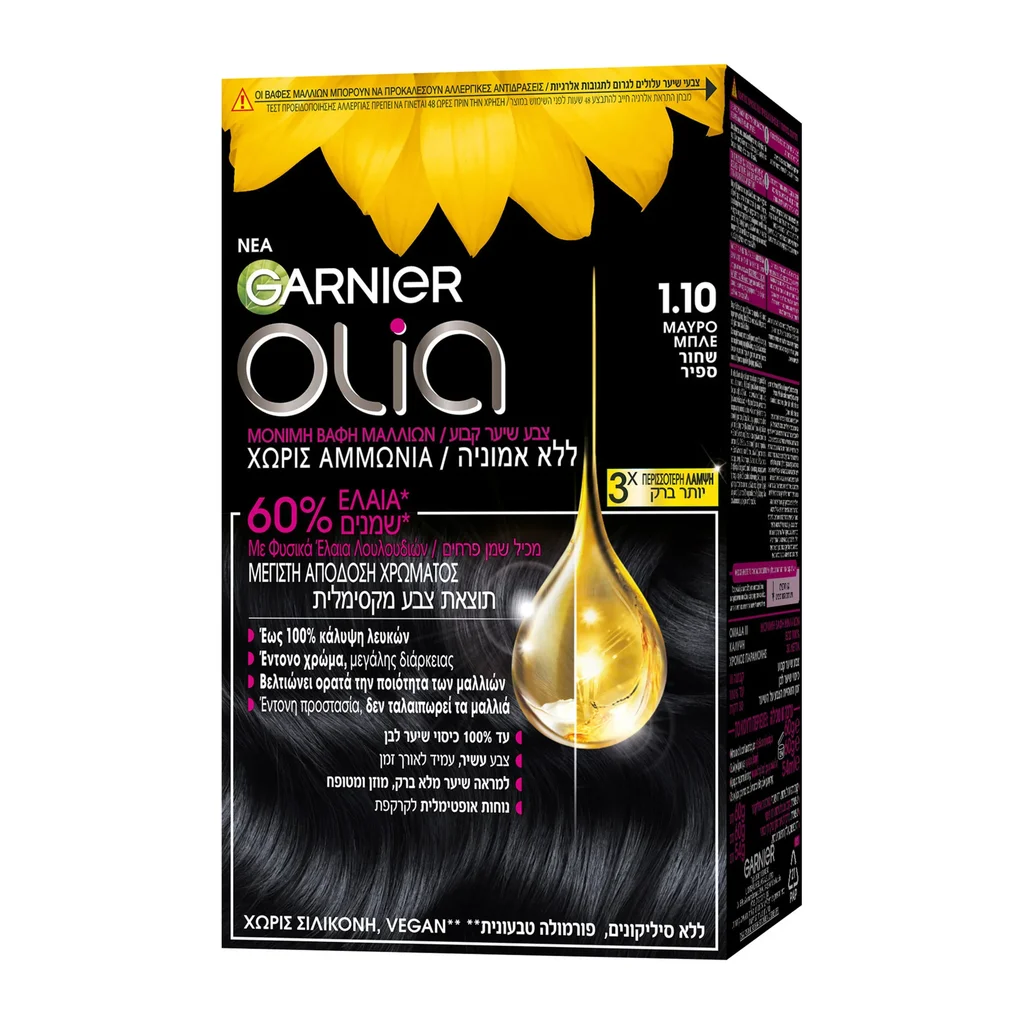3600542591676_1 Olia Μόνιμη Βαφή Μαλλιών Χωρίς Αμμωνία No 1.10 Μαύρο Μπλε - Image 1